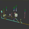 3D Model Of Computer Network Equipment With Antennas Orange Cables And Devices