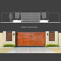 Modern Wooden Slatted Partition Design With Beige Wall Grass And Light Fixtures