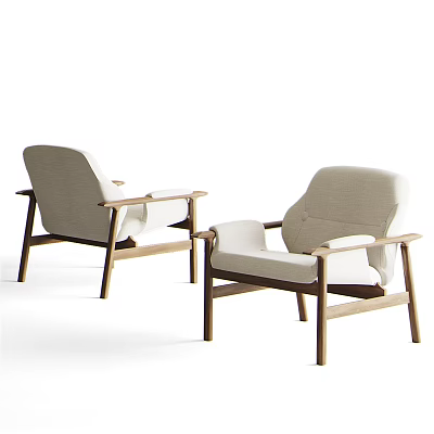 Modern Single Accent Chair With Wooden Frame And Light Fabric Upholstery 3d model