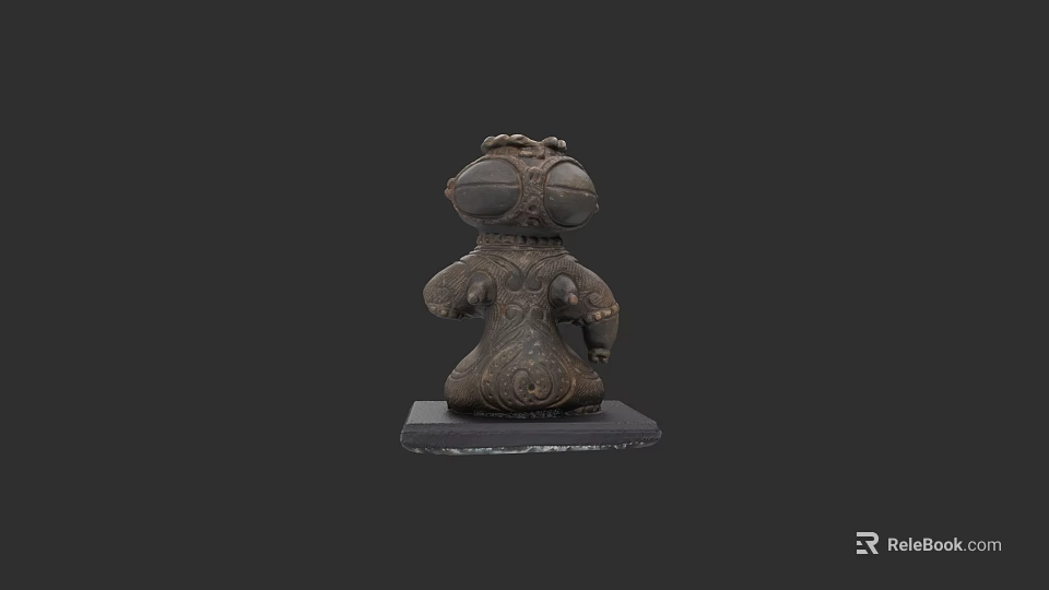 Ancient Stone Sculpture Of Human Figure With Intricate Carvings And Black Base 3d model 