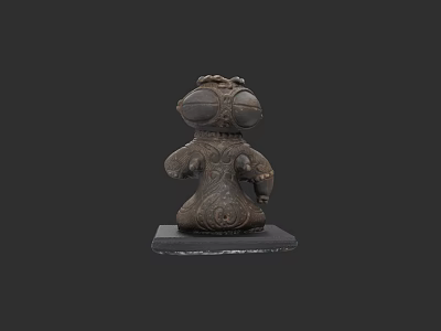 Ancient Stone Sculpture Of Human Figure With Intricate Carvings And Black Base 3d model