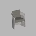 Comfortable Modern Wicker Dining Chair With Gray Cushion And Armrest 3d model