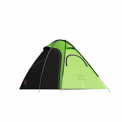 Green And Black Outdoor Camping Tent With Mesh Window And Front Entrance Design 3d model