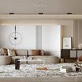 Modern Living Room With Beige Sofa Embroidered Cushions Round Wall Clock And Pampas Grass