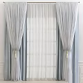 Elegant Pleated Gray And White Double Layer Curtains With Sheer Panels And Tassel Tiebacks