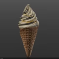 Delicious Ice Cream Cone With Swirled White Cream And Brown Waffle Cone On Dark Background