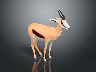3D Light Brown Antelope Featuring Dark Back Stripe Curved Horns And Reflection On Dark Background 3d model