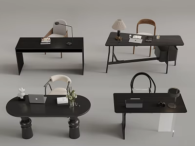 Modern Desk And Chair Combinations With Laptop Lamp Books And Vase 3d model