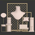 Elegant Luxury Furniture Display With Pink Stools Gold Frame And Mirrors