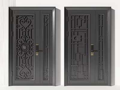 Black Security Doors With Intricate Floral And Geometric Patterns Stylish Design For Home Safety 3d model