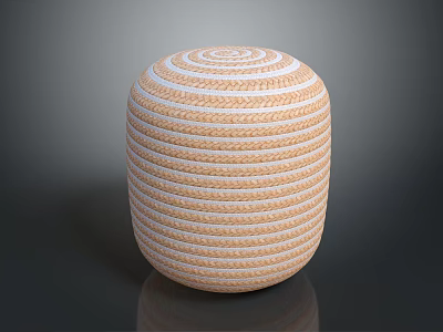 Modern Handwoven Beige and White Round Ottoman for Living Room Seating 3d model