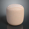 Modern Handwoven Beige and White Round Ottoman for Living Room Seating
