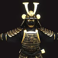 Game Movie Character in Golden Black Samurai Armor with Helmet and Armored Design
