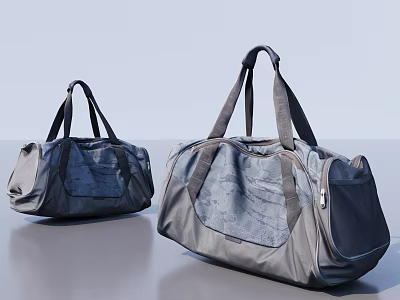 Two Gray Fabric Travel Bags With Hand Straps And Different Sizes 3d model