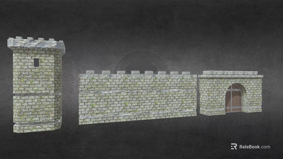 Medieval Stone Wall Architecture With Tower And Stone Arch Gate Design 3d model 