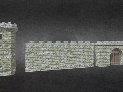 Medieval Stone Wall Architecture With Tower And Stone Arch Gate Design 3d model