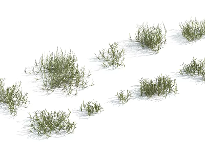 Green Grasses in Multiple Clumps with Various Sizes and Shapes on White Background 3d model
