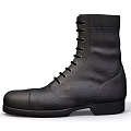 Black Leather Military Style Boots With Laces And Metal Eyelets Design