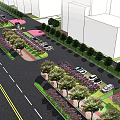 Municipal Road with Lined Trees Green Belts Parking Spaces and Sidewalks