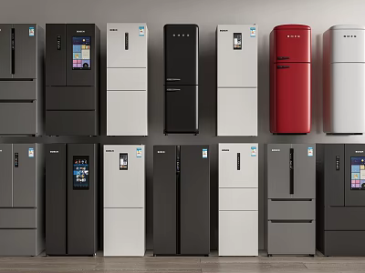 Assorted Refrigerators Freezers In Multiple Colors And Modern Designs For Home Kitchen 3d model