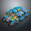Blue and Yellow Military Tank With Mechanical Structure Tracks and Armor Design