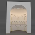 Arched White Decorative Structure With Inner Shelves And Geometric Patterns Under Ceiling Round Light 3d model