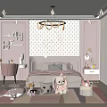 Elegant Modern Pink Kids Room with Moon Star Decor Stuffed Toys Desk Bookshelf and Rug