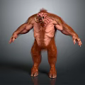 Fierce Game Movie Character Featuring Red Fur Muscular Body And Tusked Face Standing Posture