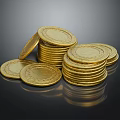 Shiny Stacked Gold Coins Pile With Reflective Surface On Dark Background