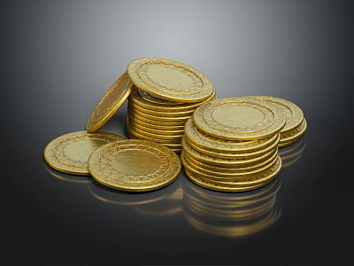 Shiny Stacked Gold Coins Pile With Reflective Surface On Dark Background 3d model