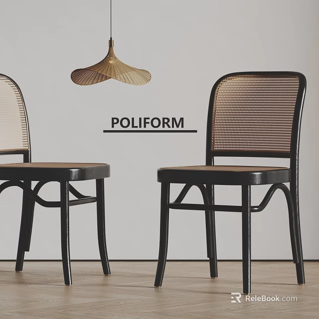 Poliform Modern Leisure Chairs With Woven Backrest And Black Metal Legs Design 3d model 