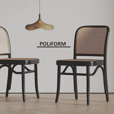 Poliform Modern Leisure Chairs With Woven Backrest And Black Metal Legs Design 3d model