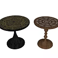 Modern Circular Side Tables With Unique Base Styles And Decorative Tabletop Patterns 3d model
