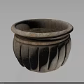 Rustic Textured Flower Planter With Ribbed Design Wide Rim And Weathered Surface