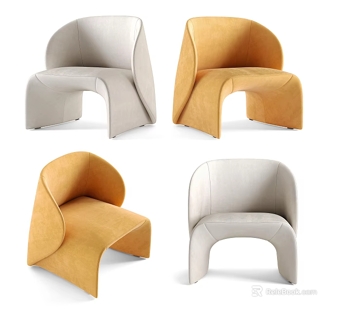 Modern Leather Armchair Design With Yellow And Gray Color Options For Living Room 3d model 