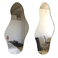 Elegant Wavy Mirror Reflecting Desk Chair Table Lamp and Speaker in Modern Interior