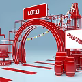Red Exhibition Booth Structure With Arch Design LOGO Signboard And Steps 3d model