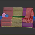 Modern Comfortable Gray Sofa With Pink Blanket And Colorful Cushions