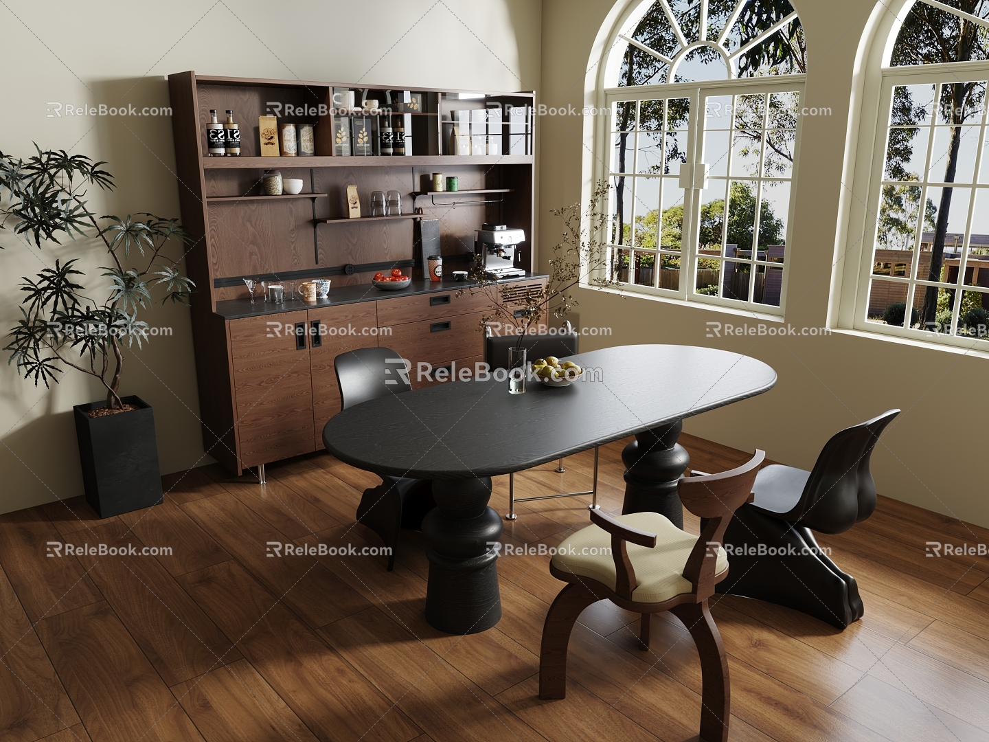 Middle Style Restaurant Sideboard Dining Table Wine Cabinet 3d model