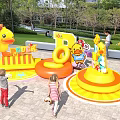 Outdoor Public Playground With Colorful Duck Themed Structures For Children Playing