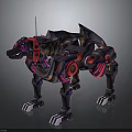 Sci Fi Mechanical Wolf Robot With Red Accents And Cybernetic Parts Design