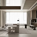 Modern Minimalist Open Concept Dining Living Room With Large Windows Wooden Elements Sofa Coffee Table And Lighting