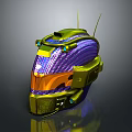 Futuristic Sci Fi Style Helmet With Gold Purple Orange Accents Transparent Visor And Antenna Design