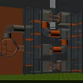Colorful Modern Playground Equipment With Orange Gray Grid Cages Tubes Platforms And Circular Climbing Features