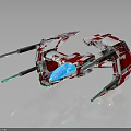 Futuristic Red And White Cosmic Spaceship With Multiple Thrusters And Sleek Wings