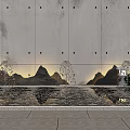Tranquil Garden Ornaments with Water Pool Reflections Stone Lanterns and Mountain Shaped Decor
