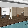 Modern SPA Sauna Interior With Swimming Pool And Glass Windows Design