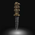 Decorative Knife With Golden Hilt Intricate Carvings And Serrated Blade