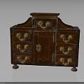 Vintage Red Cabinet Furniture With Ornate Design Golden Handles Multiple Drawers And Decorative Feet