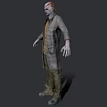 Zombie Game Movie Character With Tattered Skin Long Coat And Yellow Shirt